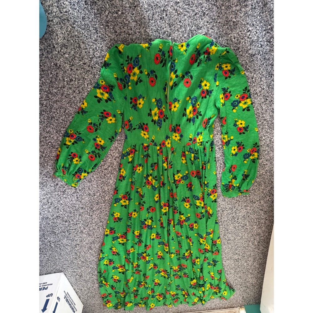 Vintage 60s 70s Floral green knit Day Dress Short Sleeve hippie - Picture 3 of 3